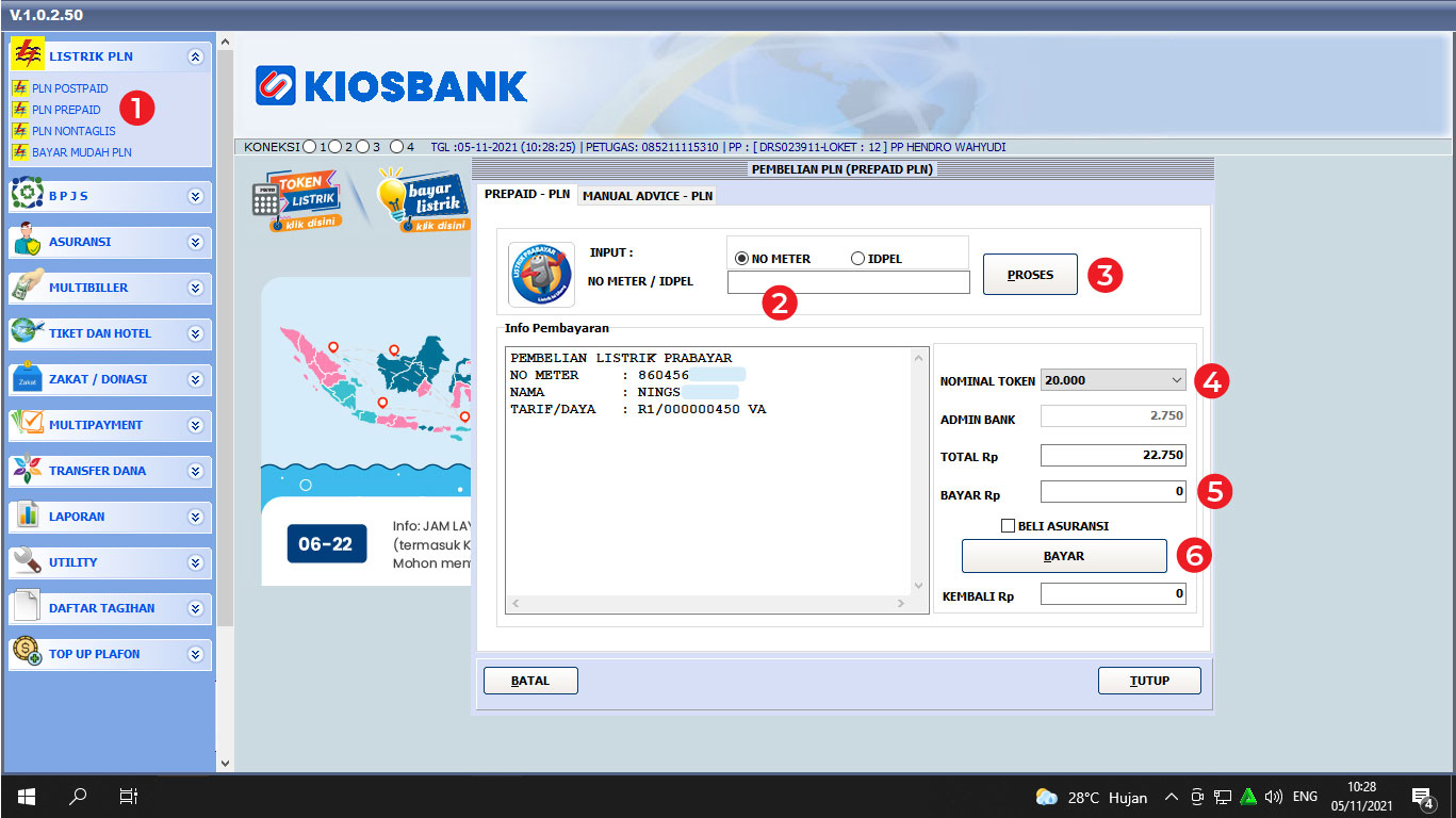 Cara Jual Token Listrik PLN - langkah langkah transaksi di aplikasi kiosbank ppob komputer