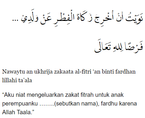 Niat Zakat Fitrah untuk Anak Perempuan