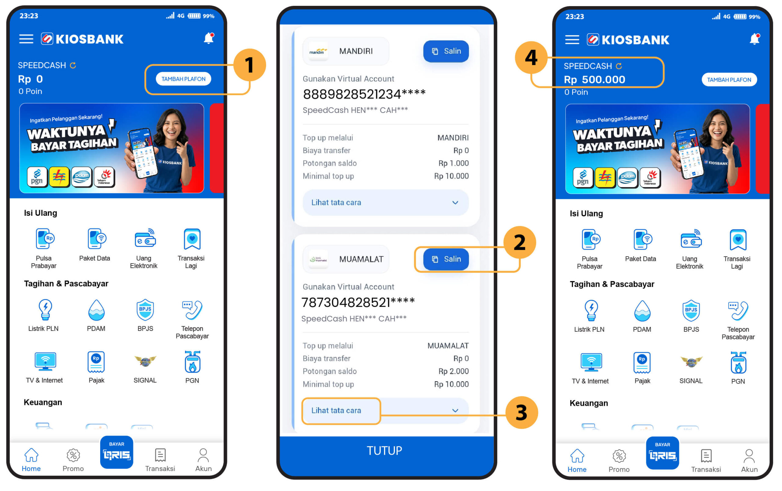 cara tambah plafon speedcash di aplikasi kiosbank android