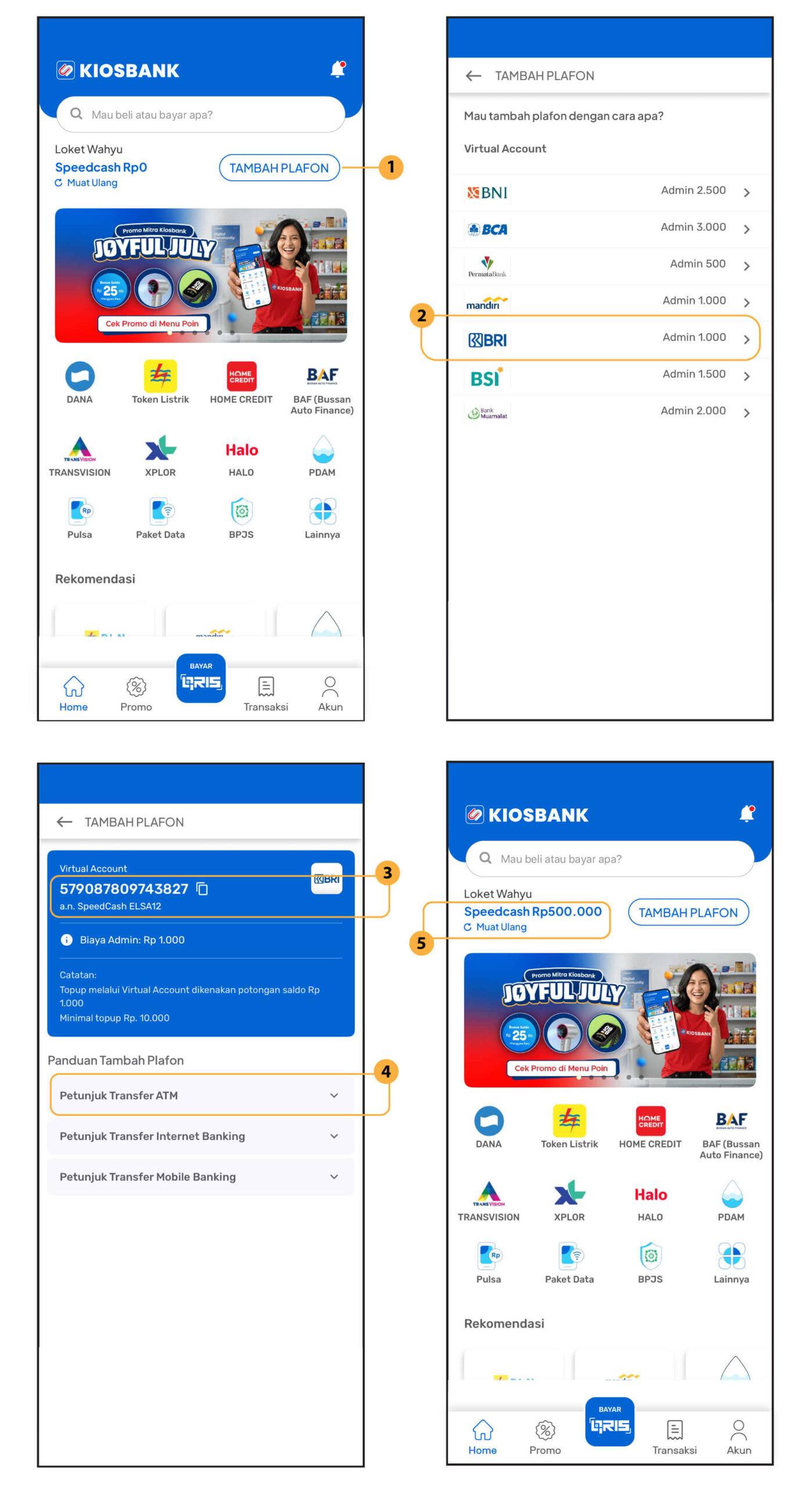 cara tambah plafon speedcash di aplikasi kiosbank ios